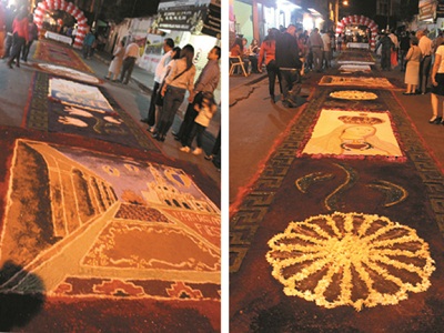 el tapete estaba pro fuera de la parroquia del Sagrado Corazón de Jesús