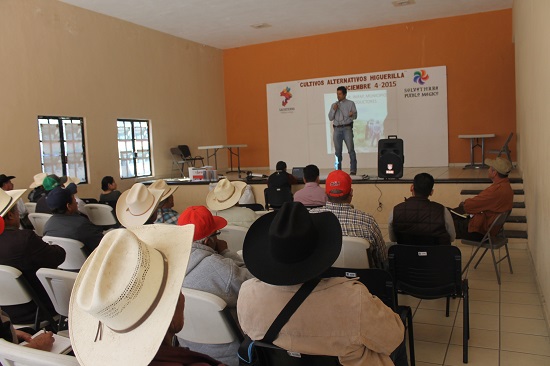 El director de desarrollo rural José Manuel García Flores y personal de la Secretaria de Desarrollo Agroalimentario y Rural (SDAYR), brindaron una capacitación a los campesinos sobre los beneficios económicos que tendrán si optan por dicha siembra