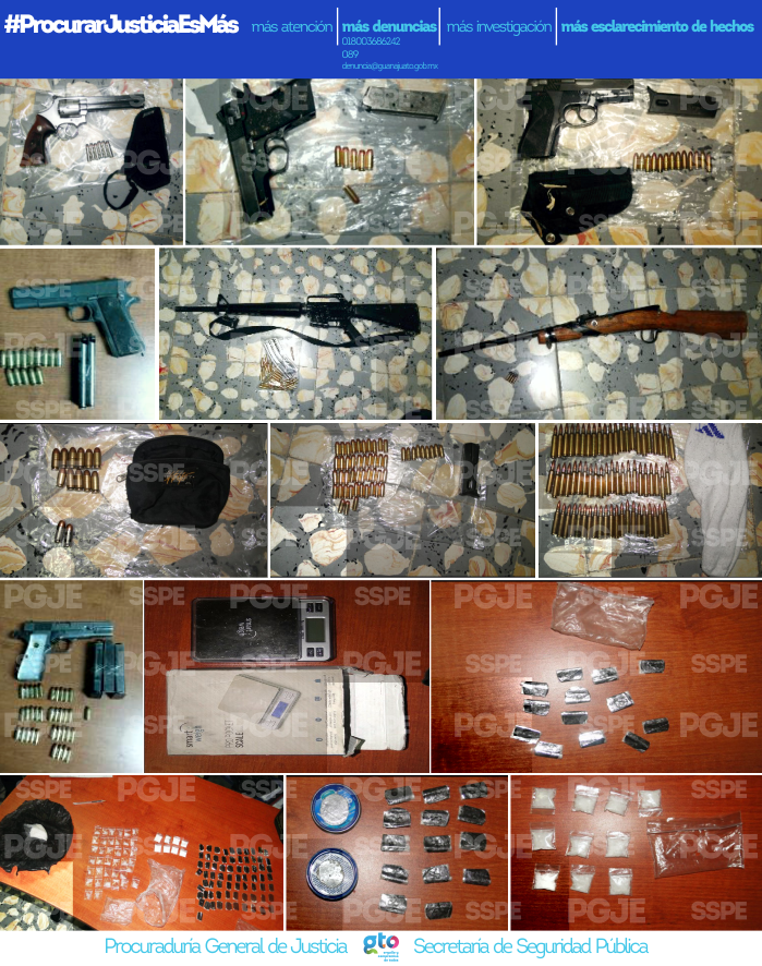 Al momento de su detención fueron asegurados inmediatamente armas, objetos y sustancias prohibidas descubiertas en la intervención.